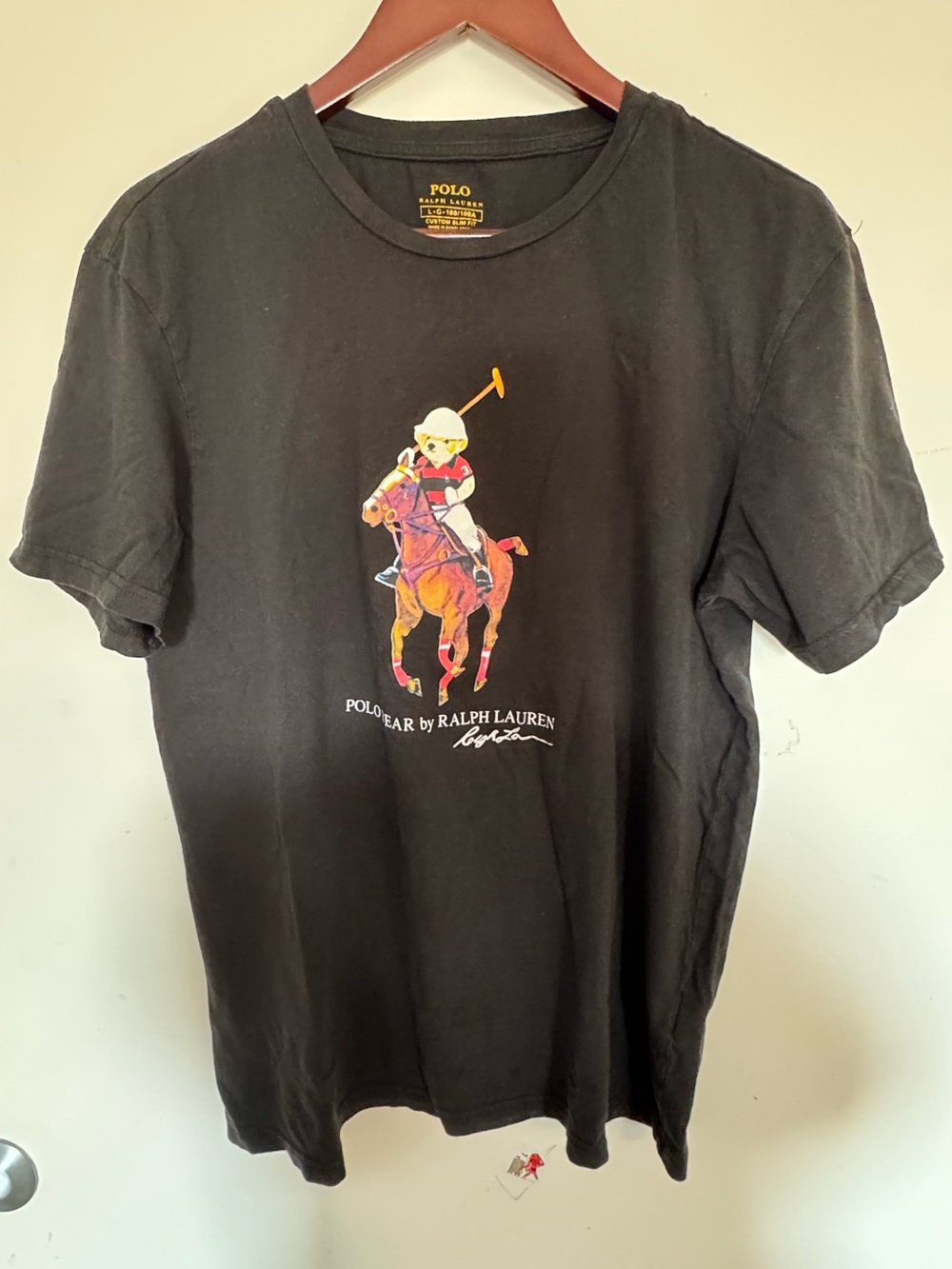 Ralph Lauren Black Tee with Multicolor Polo Bear Graphic
